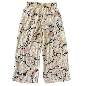 Rebecca Taylor Silk Floral Wide Leg Pants XS Yellow Brown Black